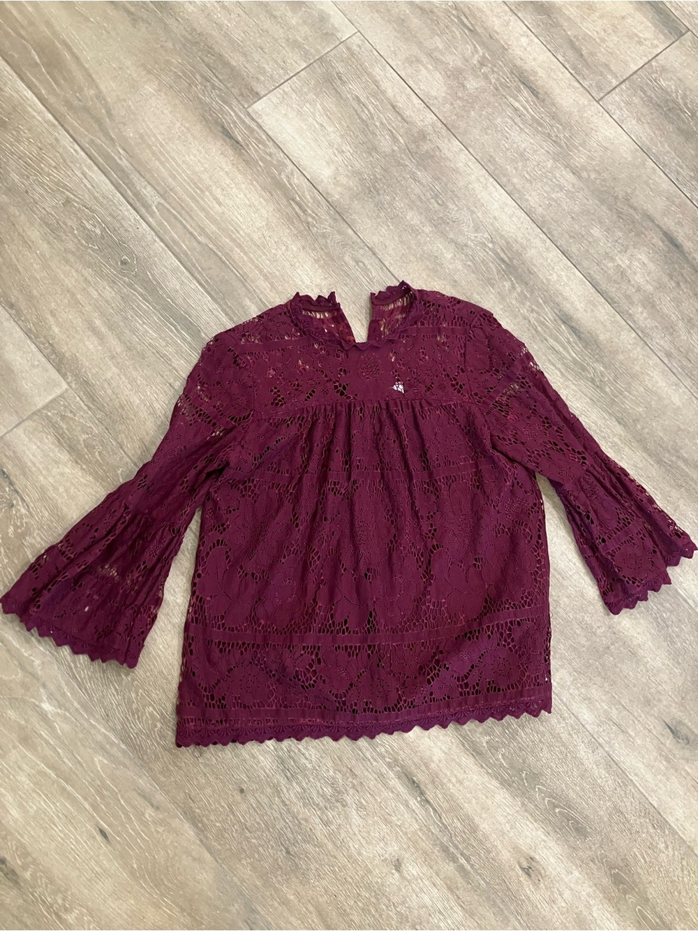 Kensie Burgundy Lace Peasant Blouse